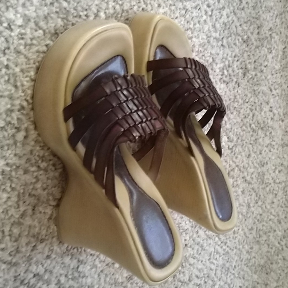 Brown and tan wedges
